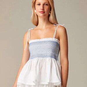 NEW! J. Crew Paloma Hand Smocked top in White Size XSmall